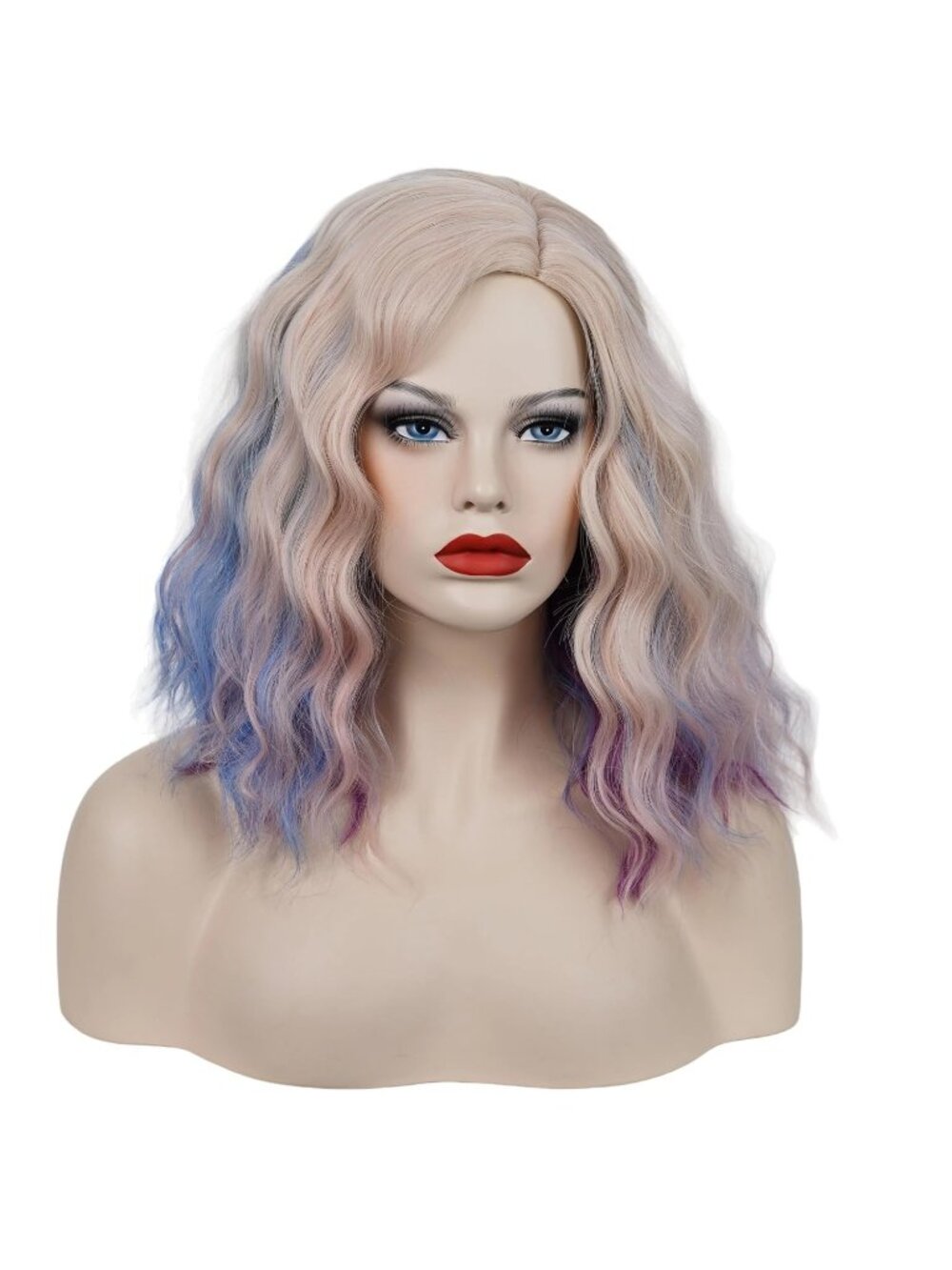 Women's Colorful Wavy Curly Bob Wig Heat Resistant Cosplay Halloween Party